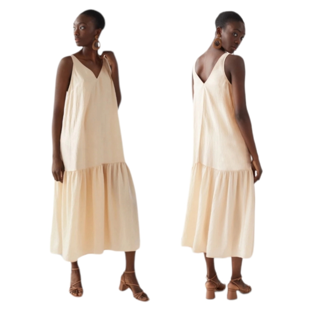 NWOT H&M Light beige Cream Sleeveless calf-length relaxed-fit v-neck mid…